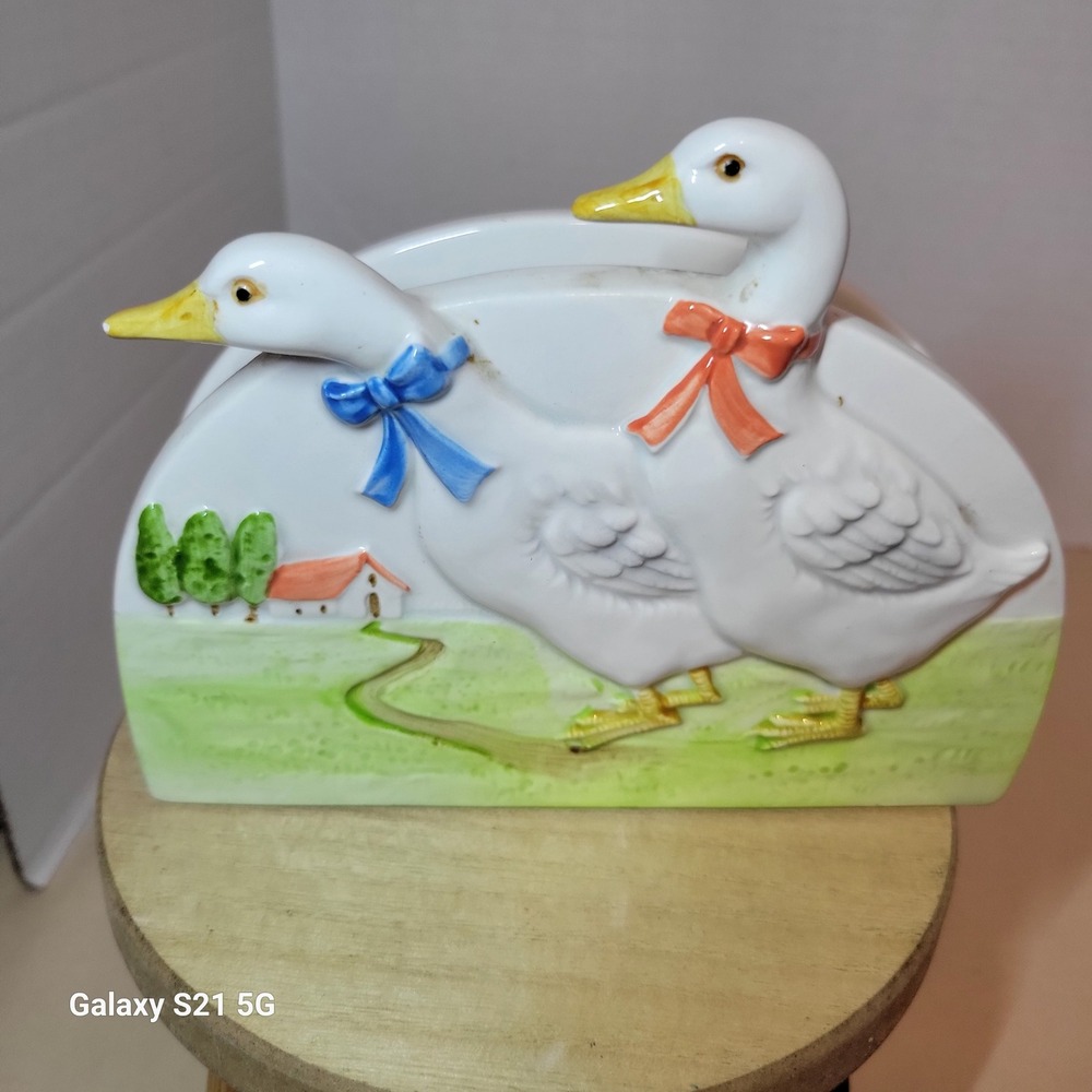 Vintage Otagiri Japan Ceramic Napkin Holder Geese Ducks Countryside Cottagecore